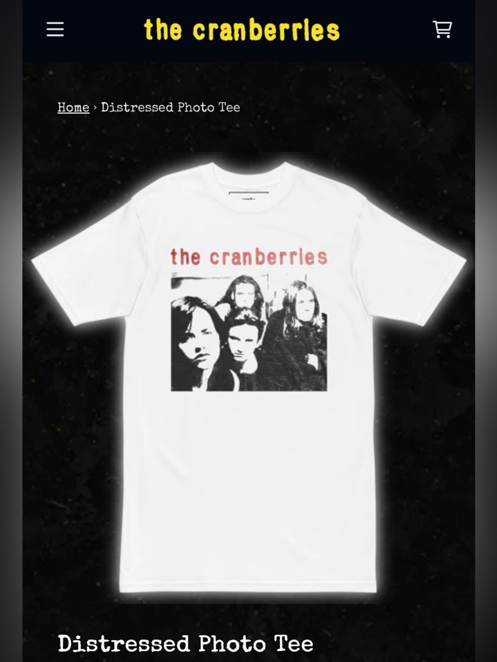 Women’s Distressed Photo Tee- The Cranberries: Size XL. NWOT